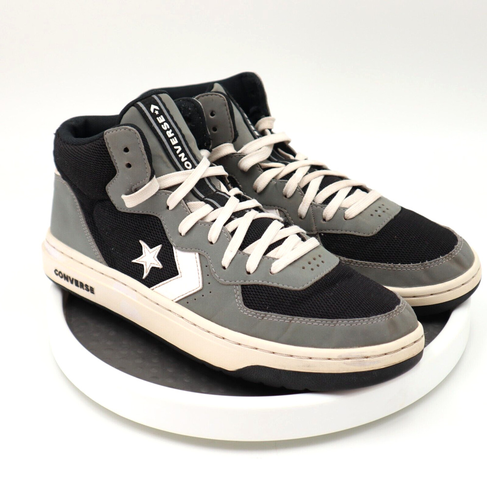 Converse Rival OX Mid Sneakers Black Gray Leather Men Size 9 Women 10.5 Shoes